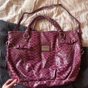 Vintage Y2K GUESS Pink Purple Croc-Embossed Tote Bag